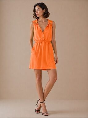 Guess Orange Backless Dress with Studded Collar
